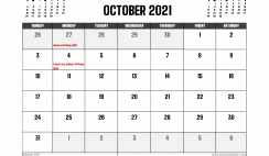 October 2021 Calendar Australia Printable