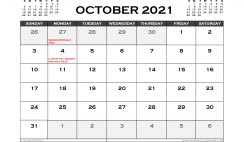 Printable October 2021 Calendar Australia