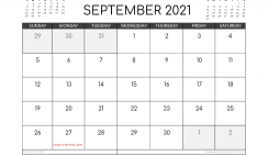 Free September 2021 Calendar Australia Printable