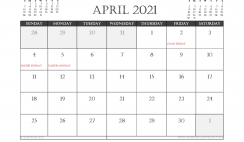 April 2021 Calendar Canada Printable