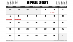 April 2021 Calendar Canada with Holidays