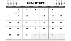 Free August 2021 Calendar Canada Printable