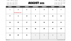 Free August 2021 Calendar Canada Printable