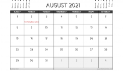 August 2021 Calendar Canada Printable