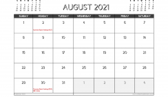 August 2021 Calendar UK Printable