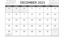 Free December 2021 Calendar Canada Printable