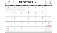 Free Printable December 2021 Calendar UK