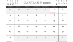 January 2021 Calendar Canada Printable