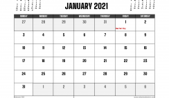 January 2021 Calendar Canada Printable
