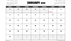 Free January 2021 Calendar Canada Printable