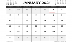 Printable January 2021 Calendar Canada