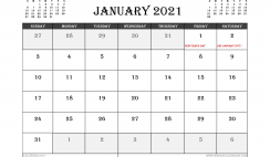 January 2021 Calendar UK Printable