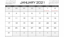 Printable January 2021 Calendar UK