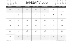 Free Printable January 2021 Calendar UK