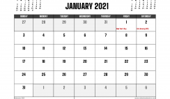 January 2021 Calendar UK Printable