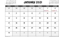 Printable January 2021 Calendar UK