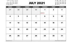 Free July 2021 Calendar Canada Printable