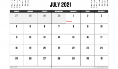 July 2021 Calendar Canada Printable