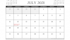 July 2021 Calendar UK Printable