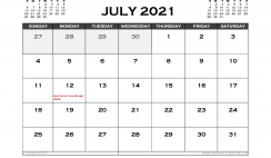 Printable July 2021 Calendar UK