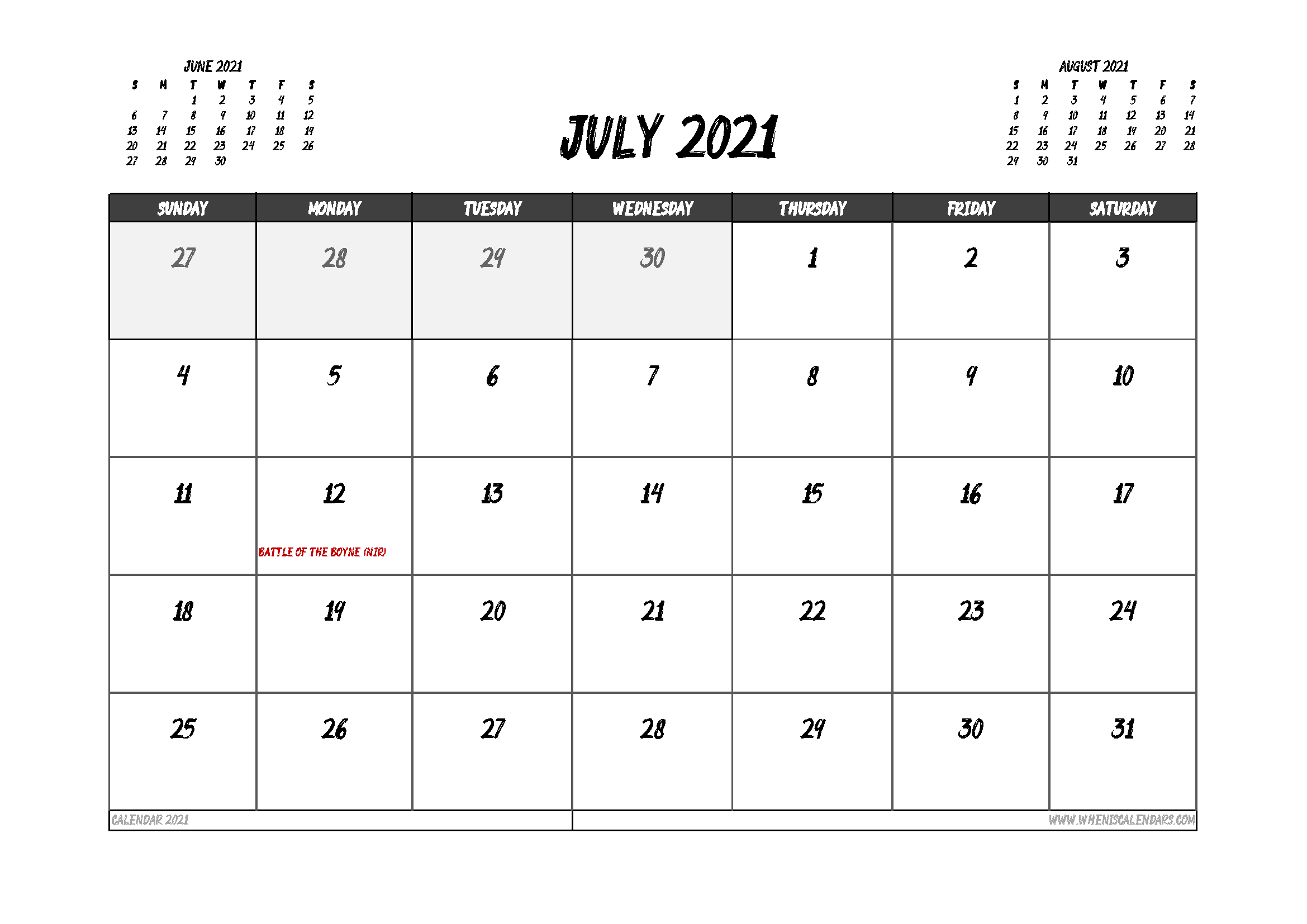 July 2021 Calendar Uk Printable Free Printable 2021 Monthly Calendar With Holidays