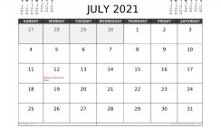 Free July 2021 Calendar UK Printable