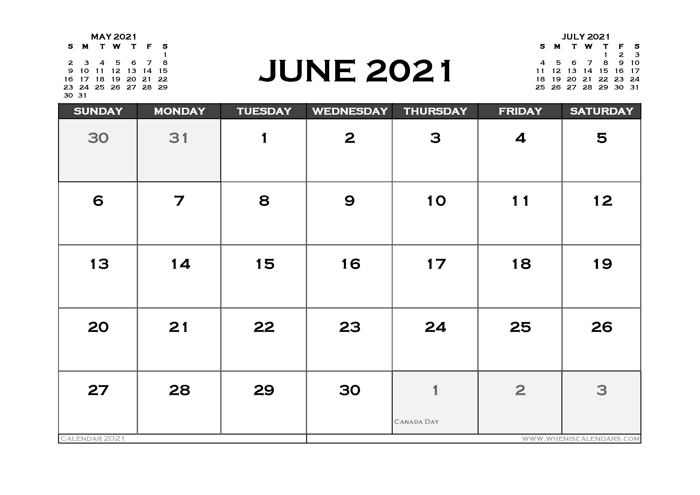 42+ Printable Calendar June 2020 Canada PNG