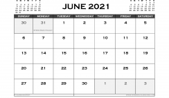 Printable June 2021 Calendar UK