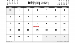 March 2021 Calendar Canada Printable
