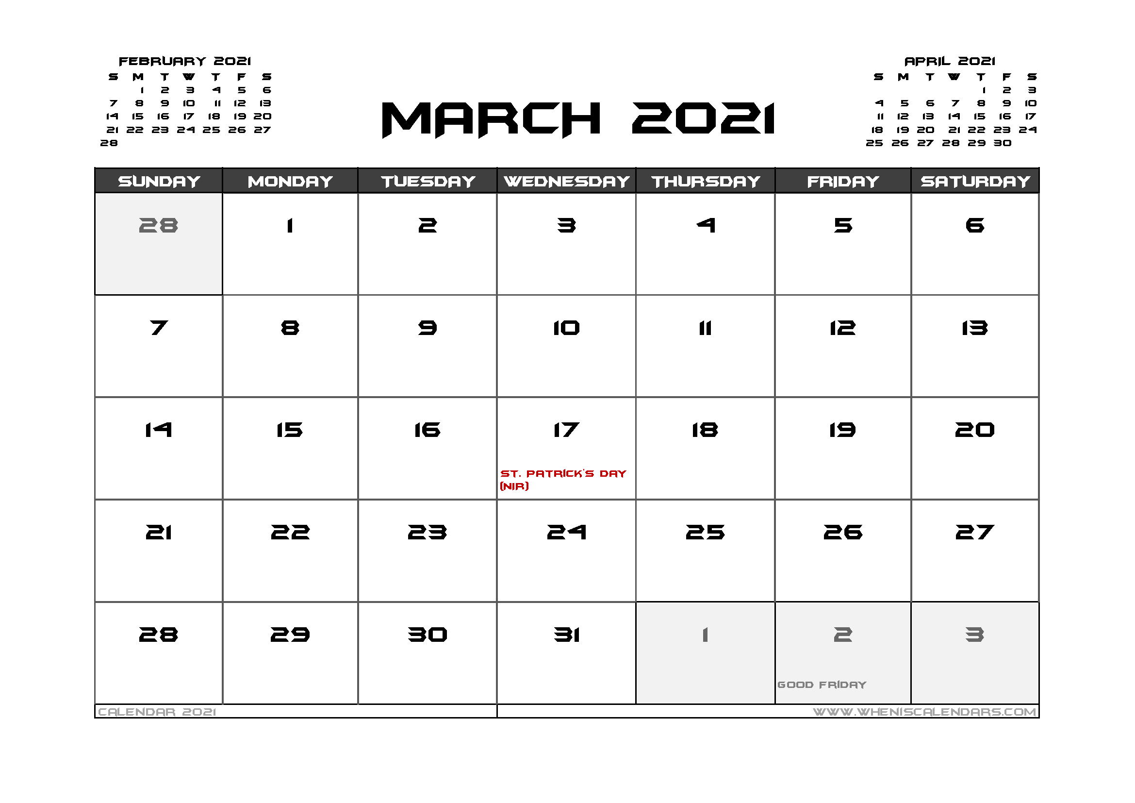 March 2021 Calendar Uk Printable