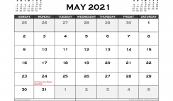 Printable May 2021 Calendar Canada