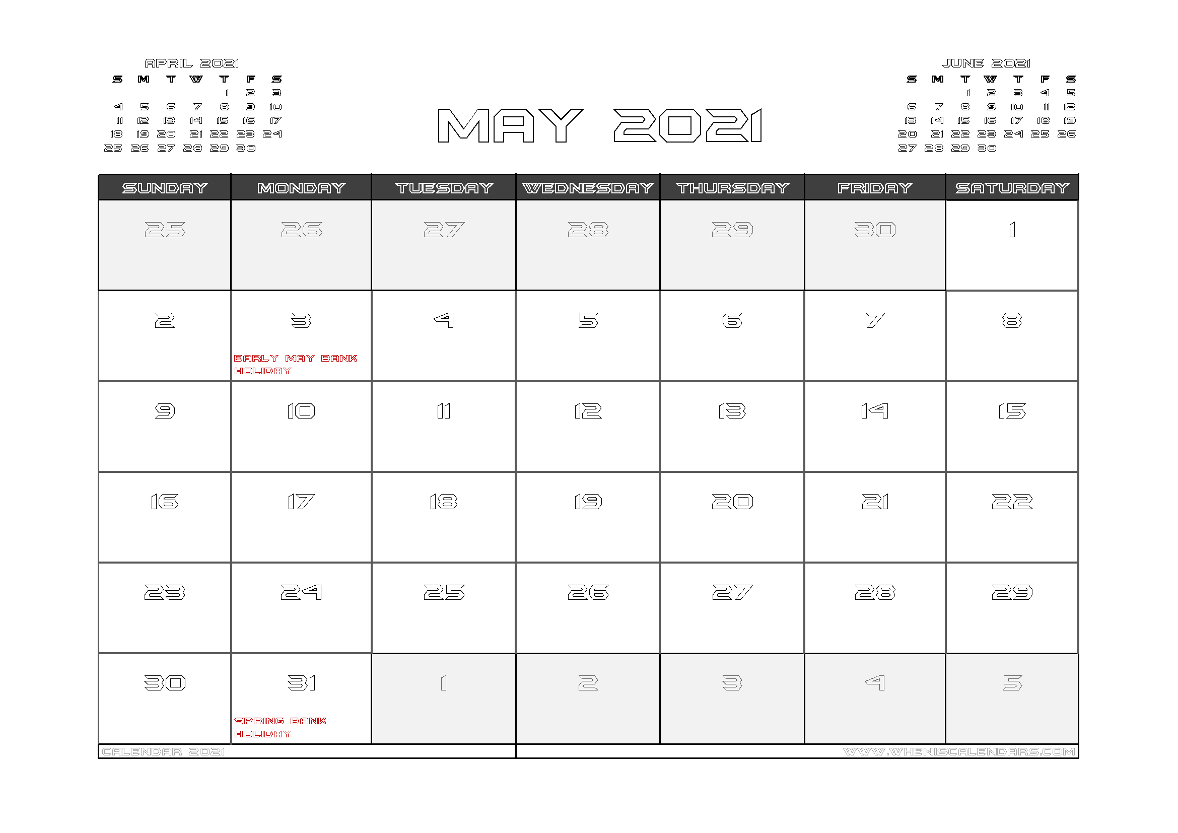 May 2021 Calendar UK with Holidays