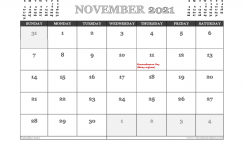 November 2021 Calendar Canada Printable