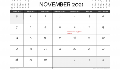 Free Printable November 2021 Calendar Canada