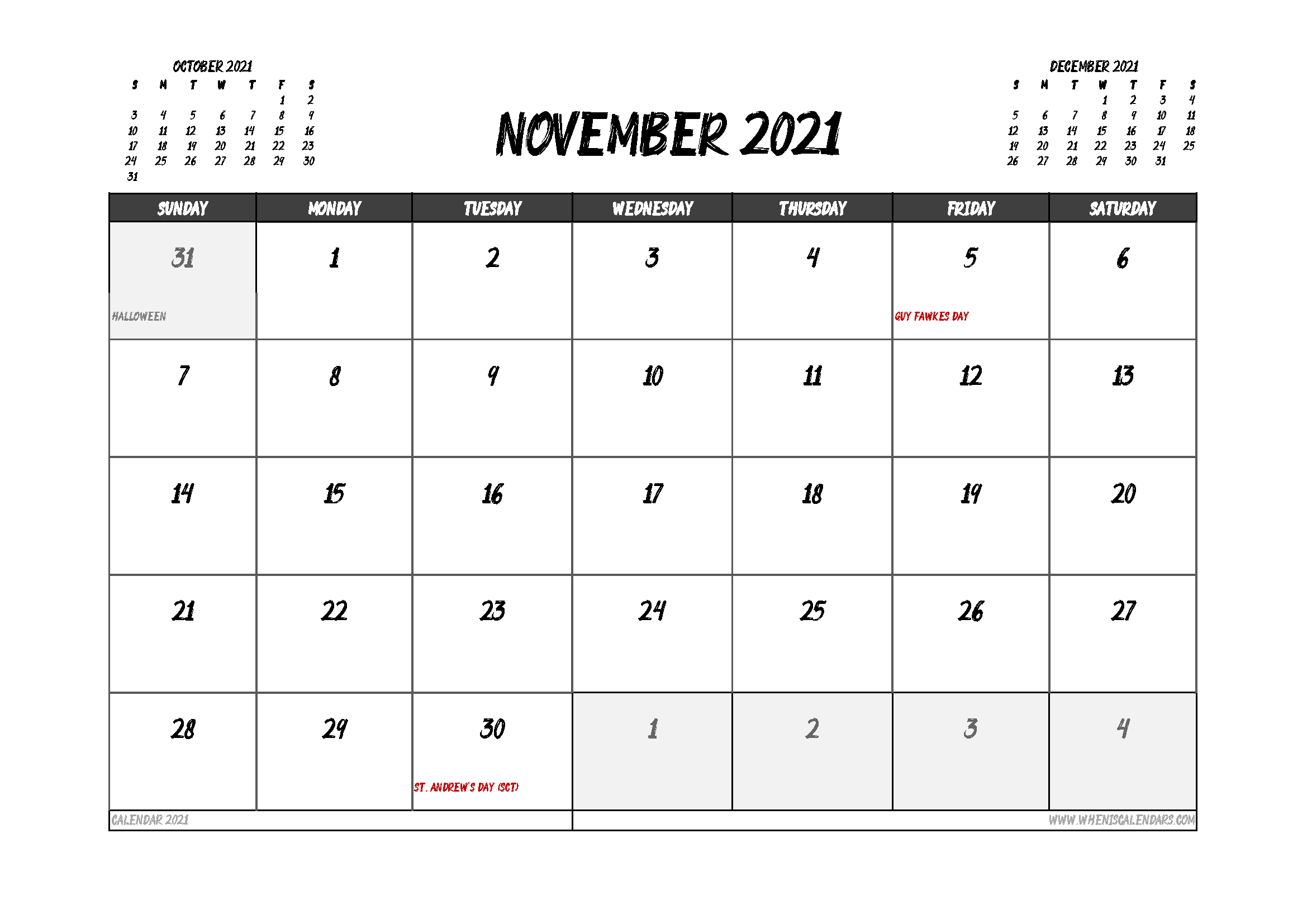 November 2021 Calendar Uk Printable 12 Templates