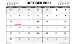 Printable October 2021 Calendar Canada