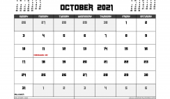 October 2021 Calendar Canada Printable