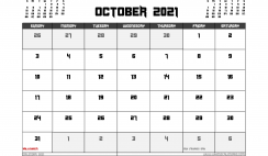 October 2021 Calendar UK Printable
