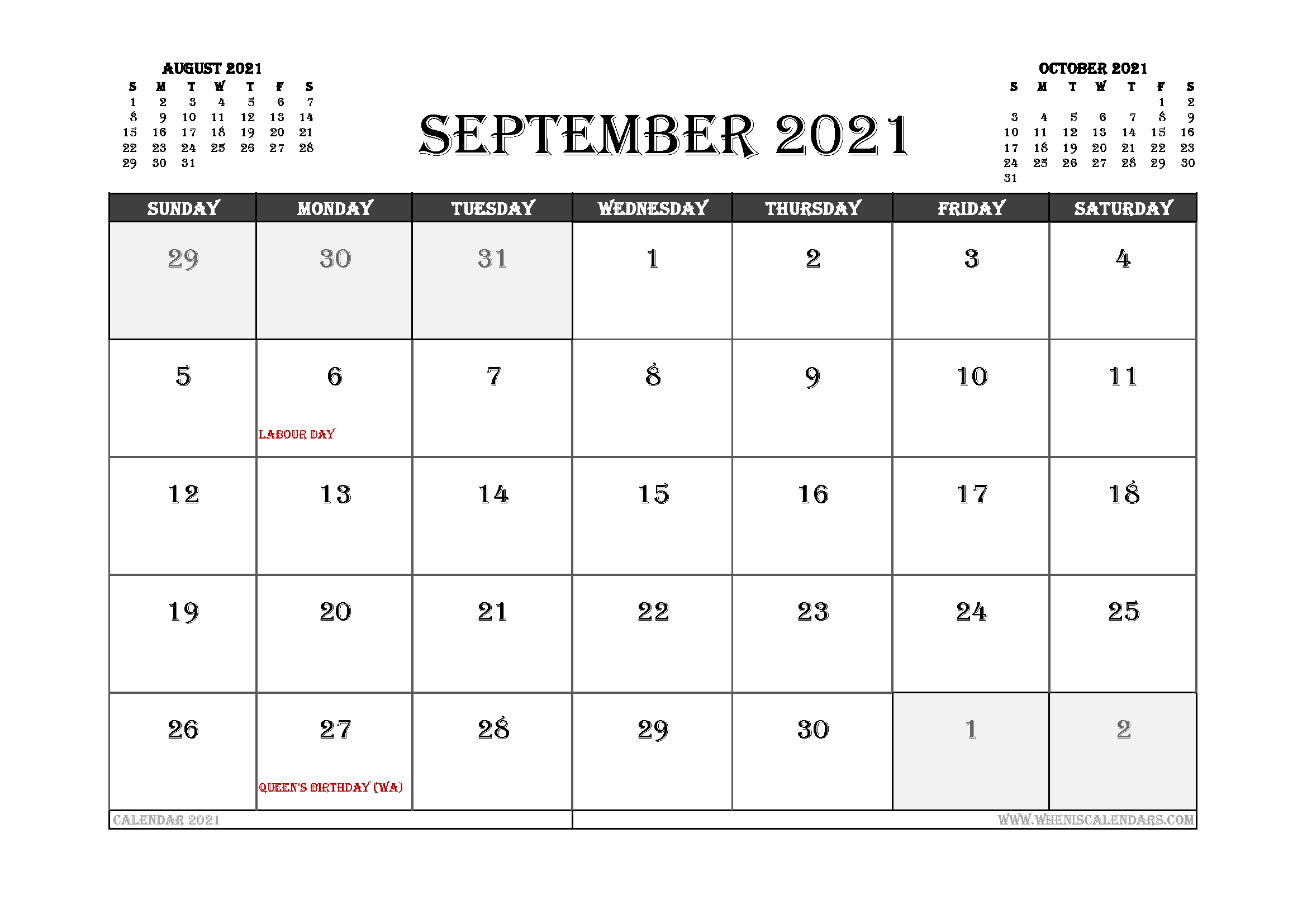 september 2021 calendar canada September 2021 Calendar Canada Printable 12 Templates Free Printable 2020 Monthly Calendar With Holidays september 2021 calendar canada