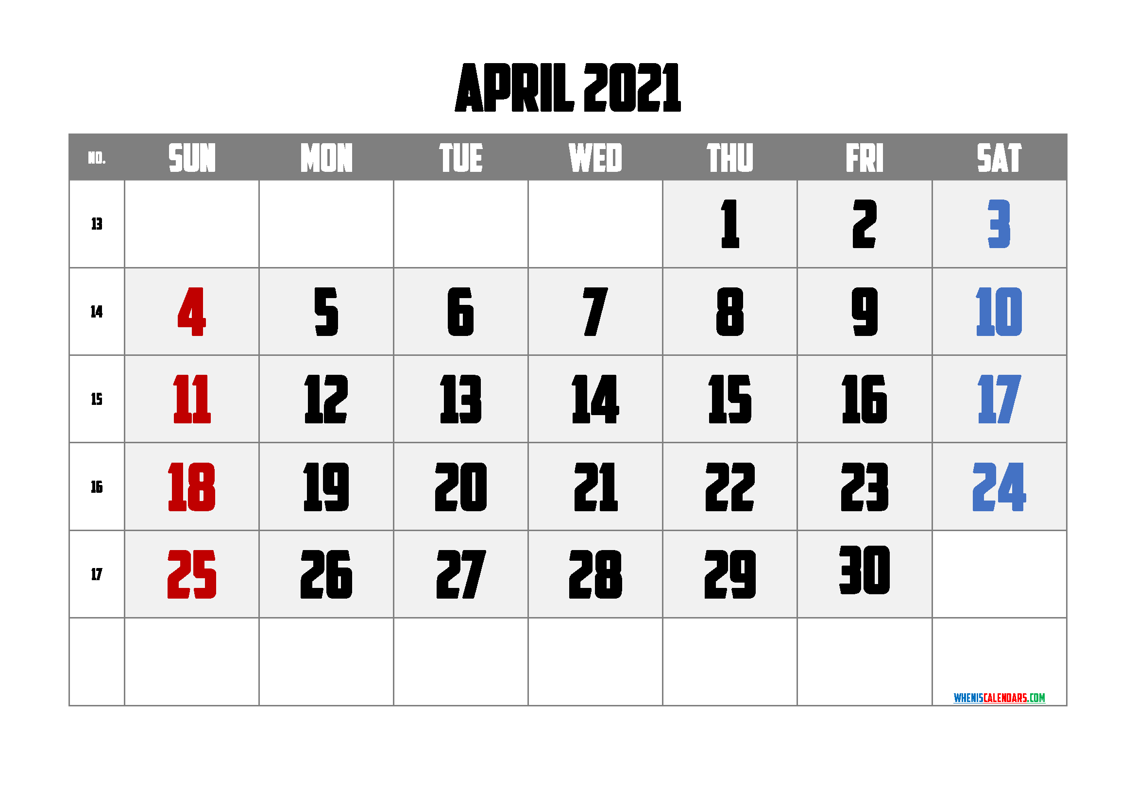Free Calendar April 2021 Printable