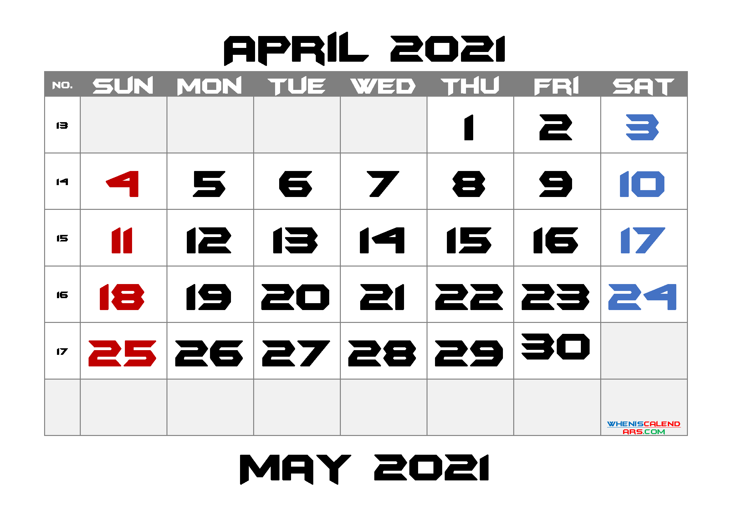 Free Editable April 2021 Calendar