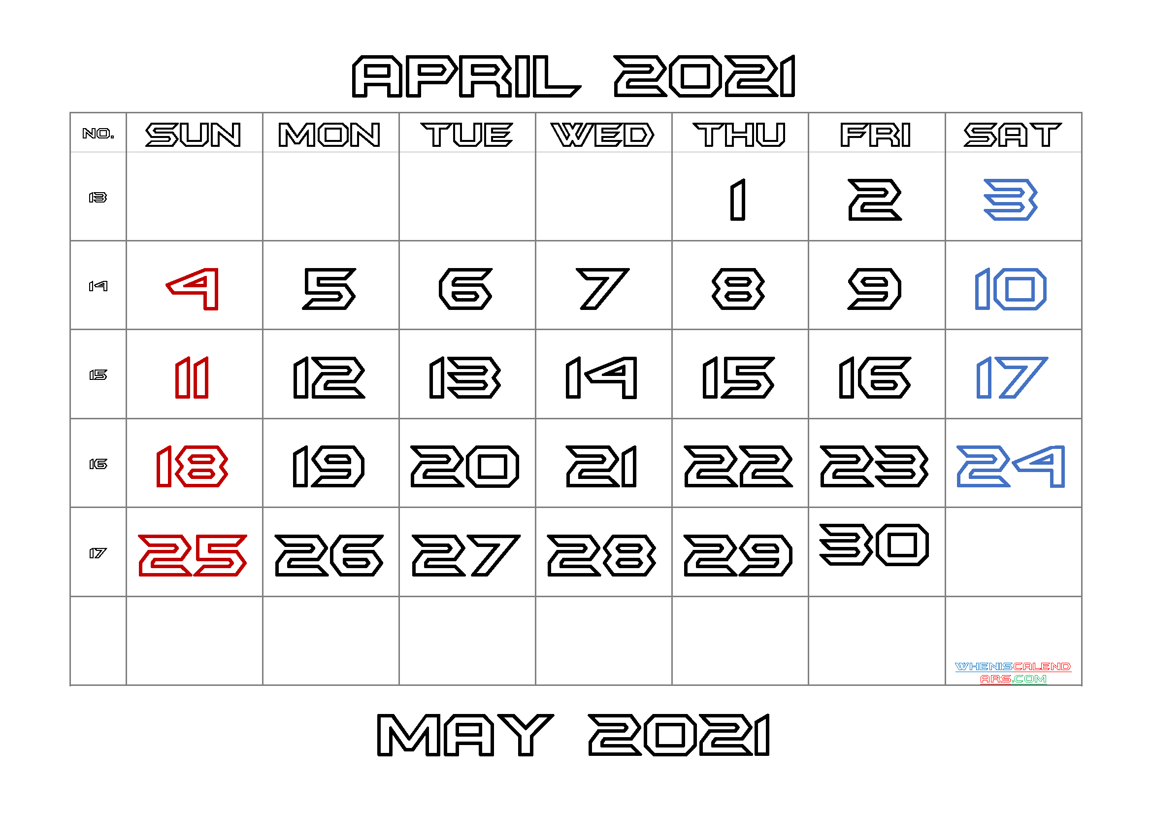 Free April 2021 Calendar Printable
