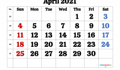 Calendar April 2021 Printable Free