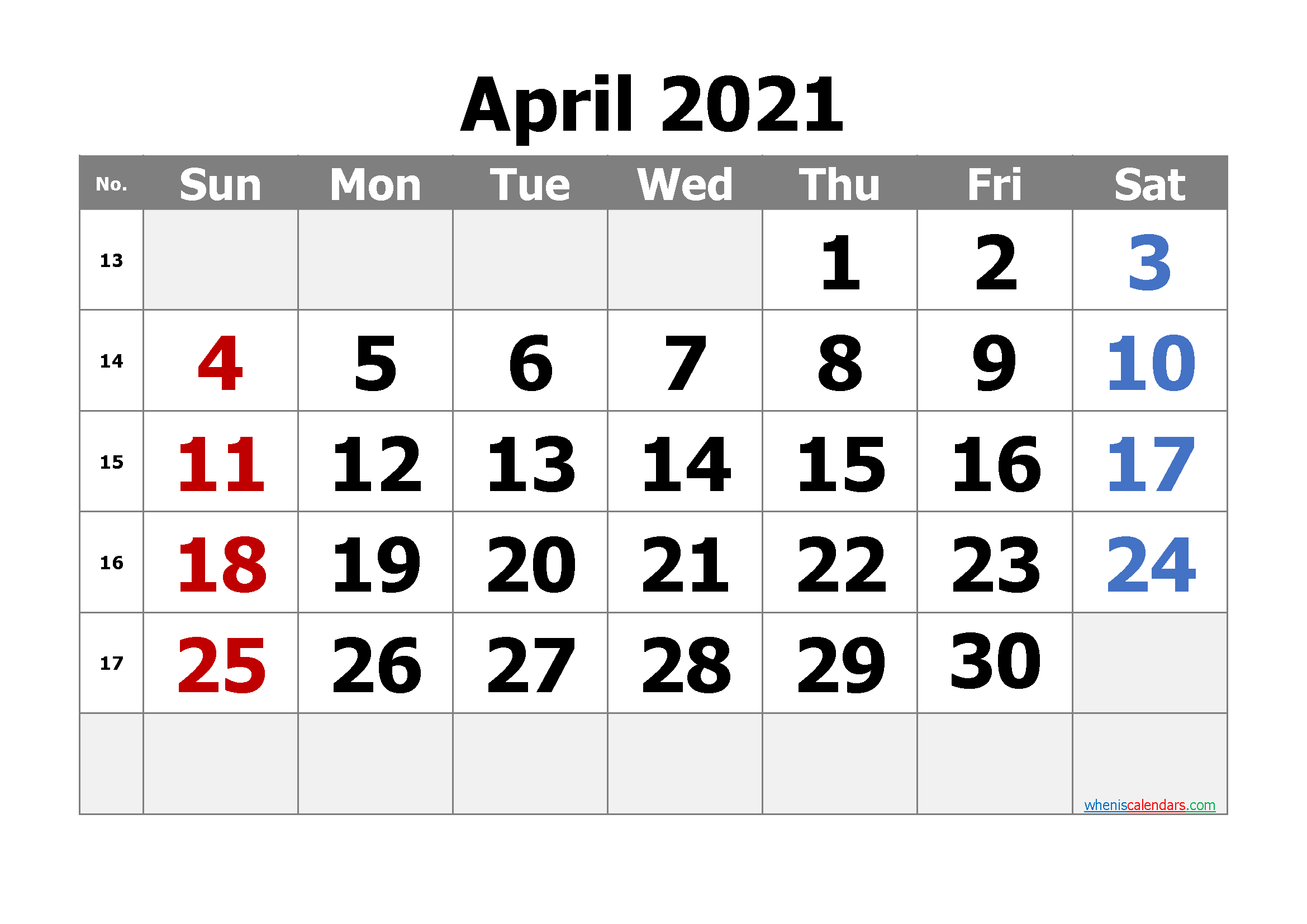 Free Editable April 2021 Calendar