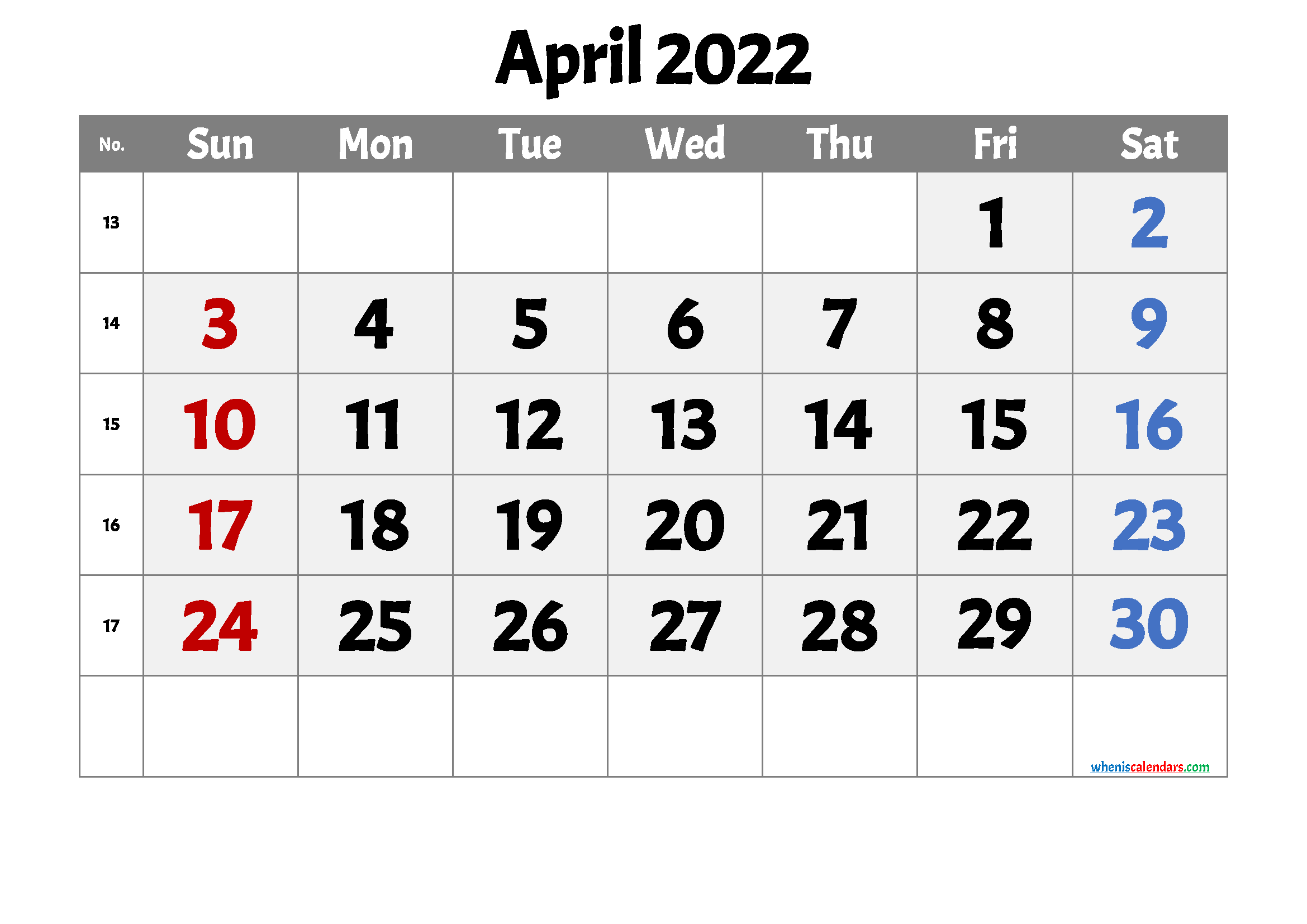 Free Blank Calendar April 2022