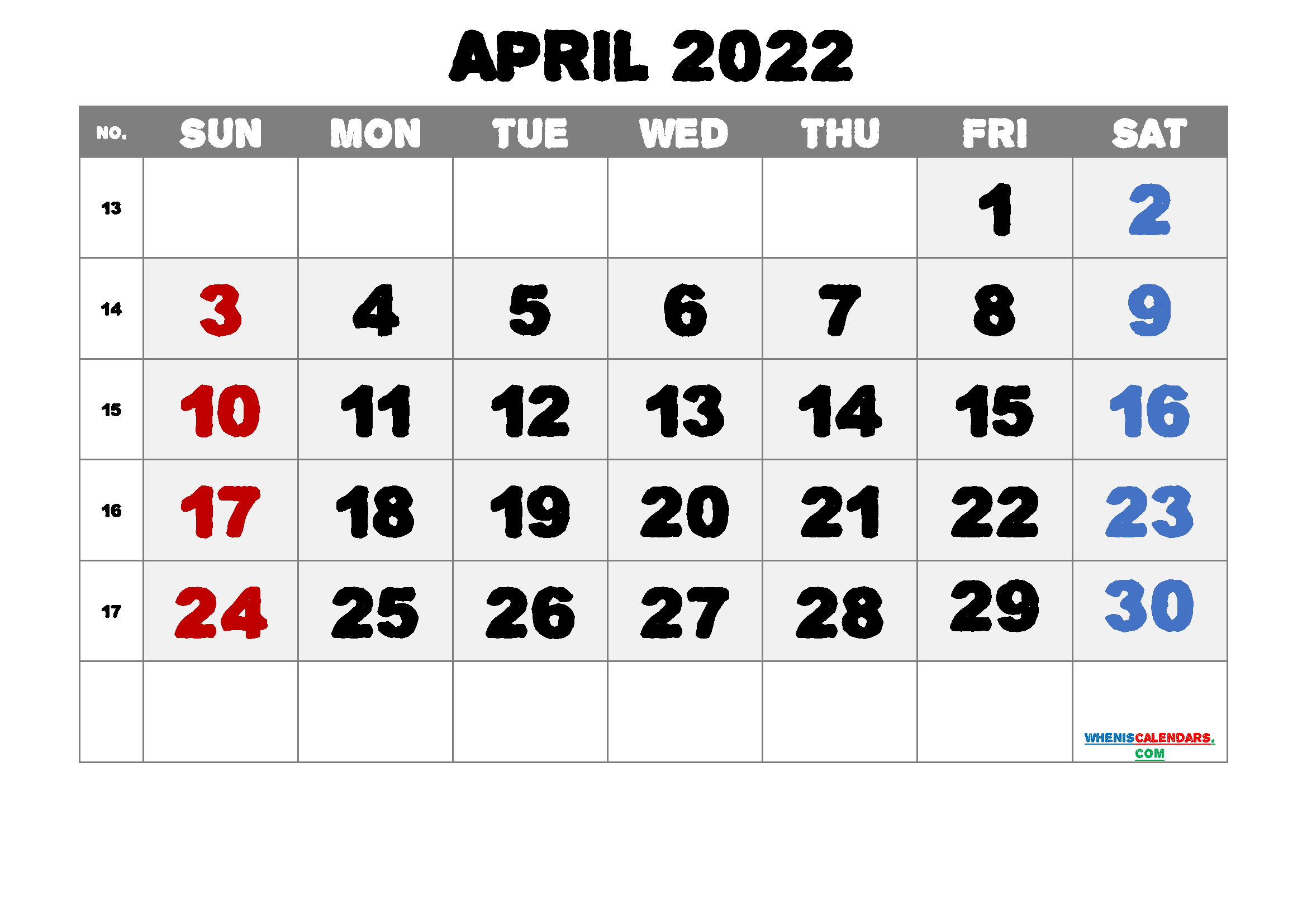 Free April 2022 Calendar Printable Cute