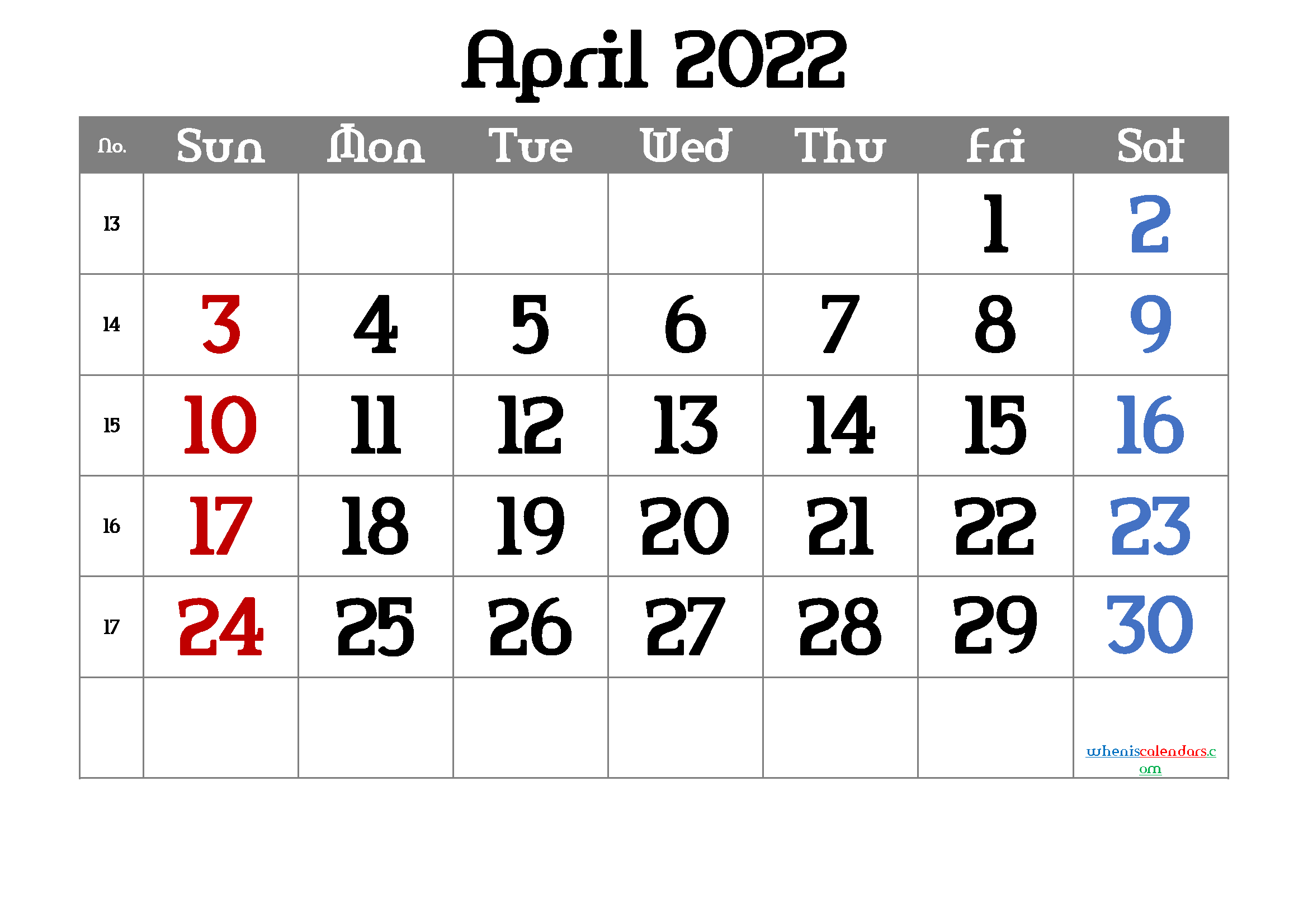 Free April 2022 Calendar Printable