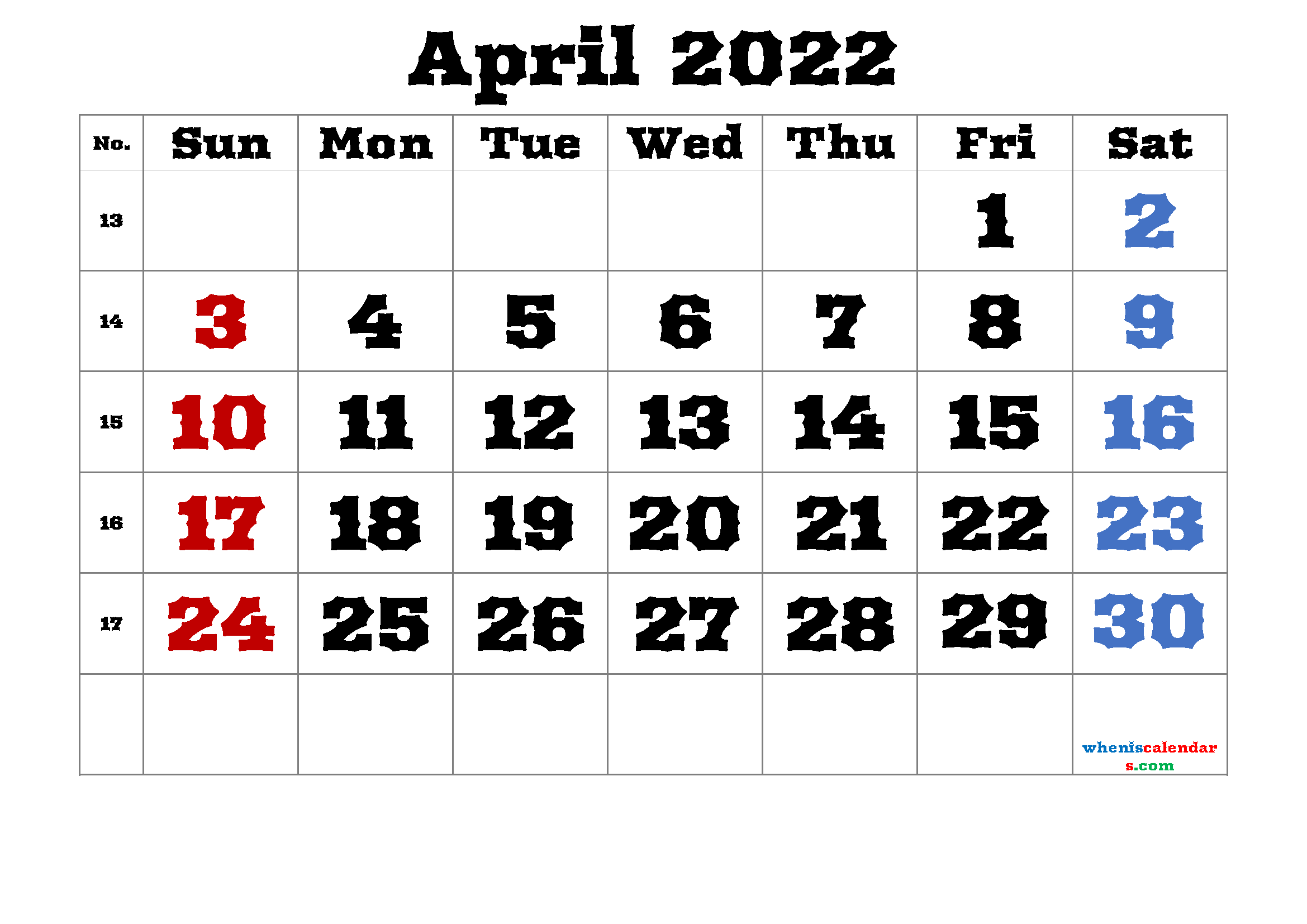 Free April 2022 Calendar Cute