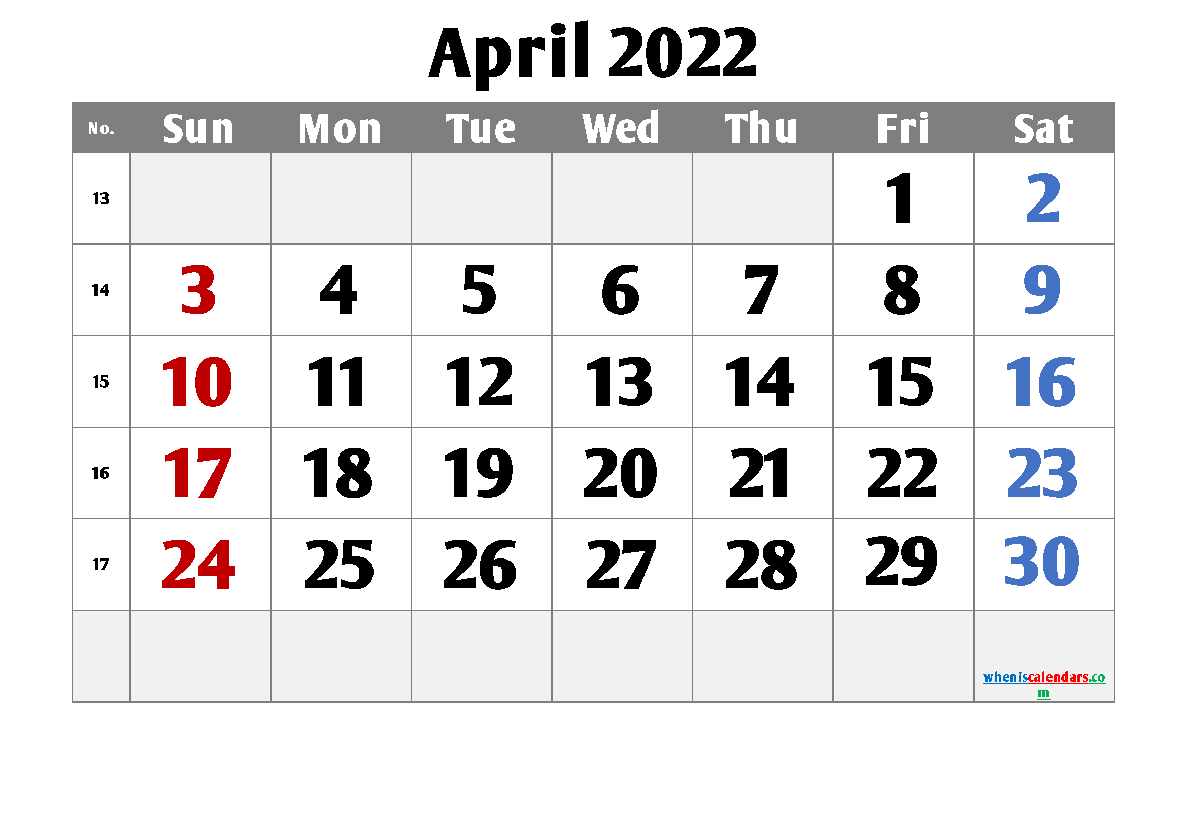 Free Cute April 2022 Calendar
