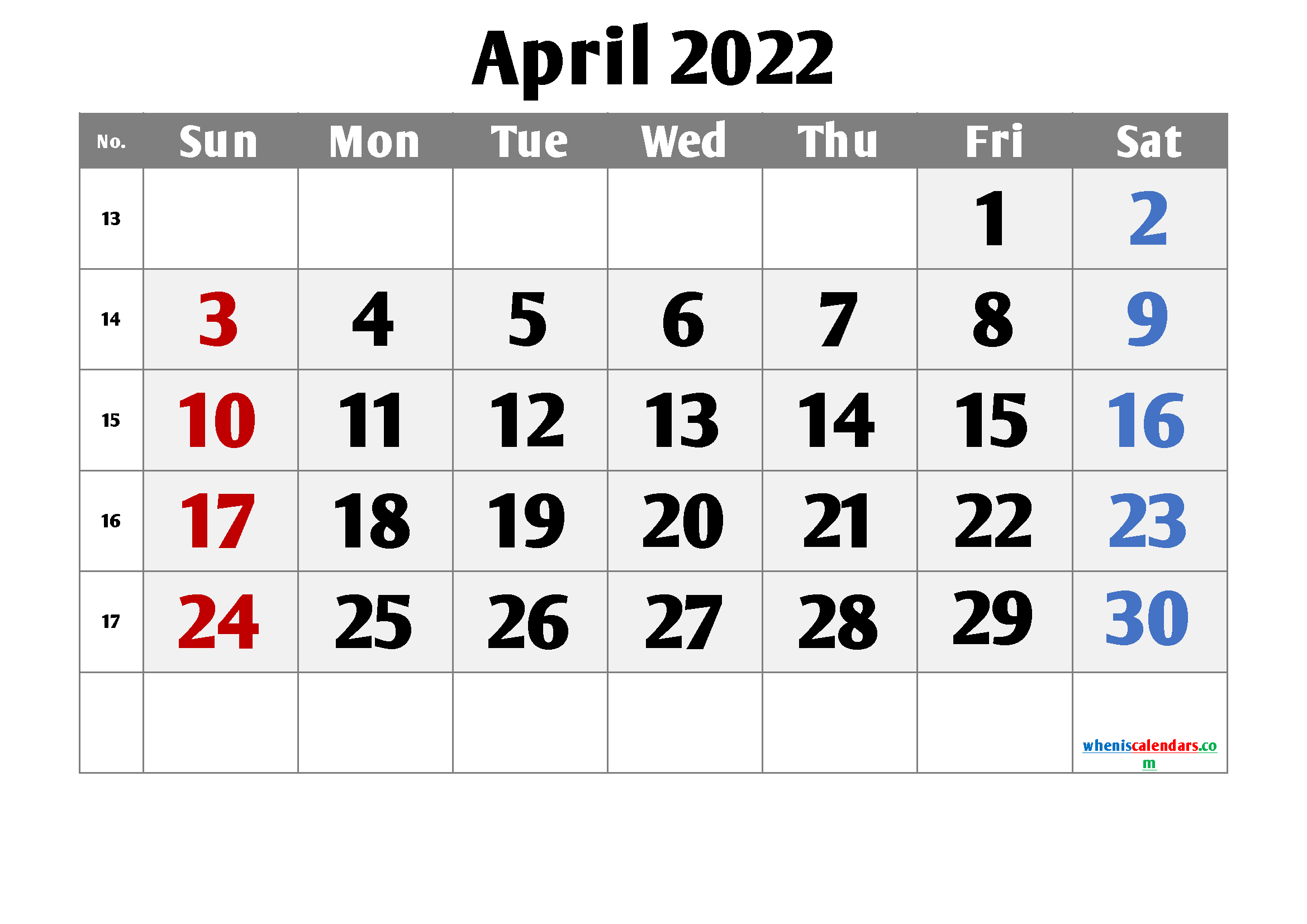 Free April 2022 Calendar Printable Cute